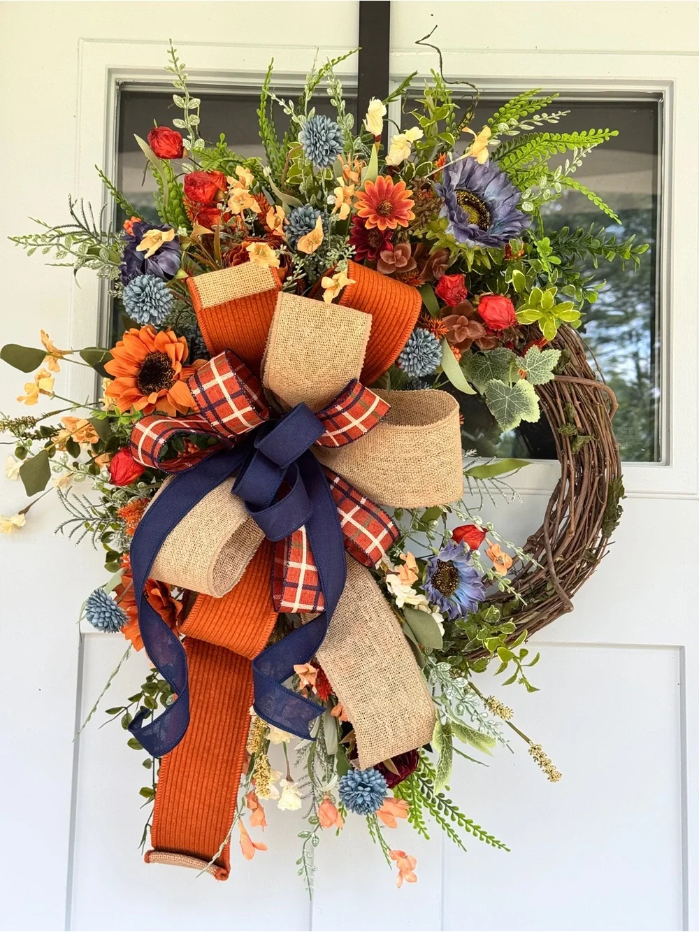 Rust & Blue Autumn Grapevine Wreath